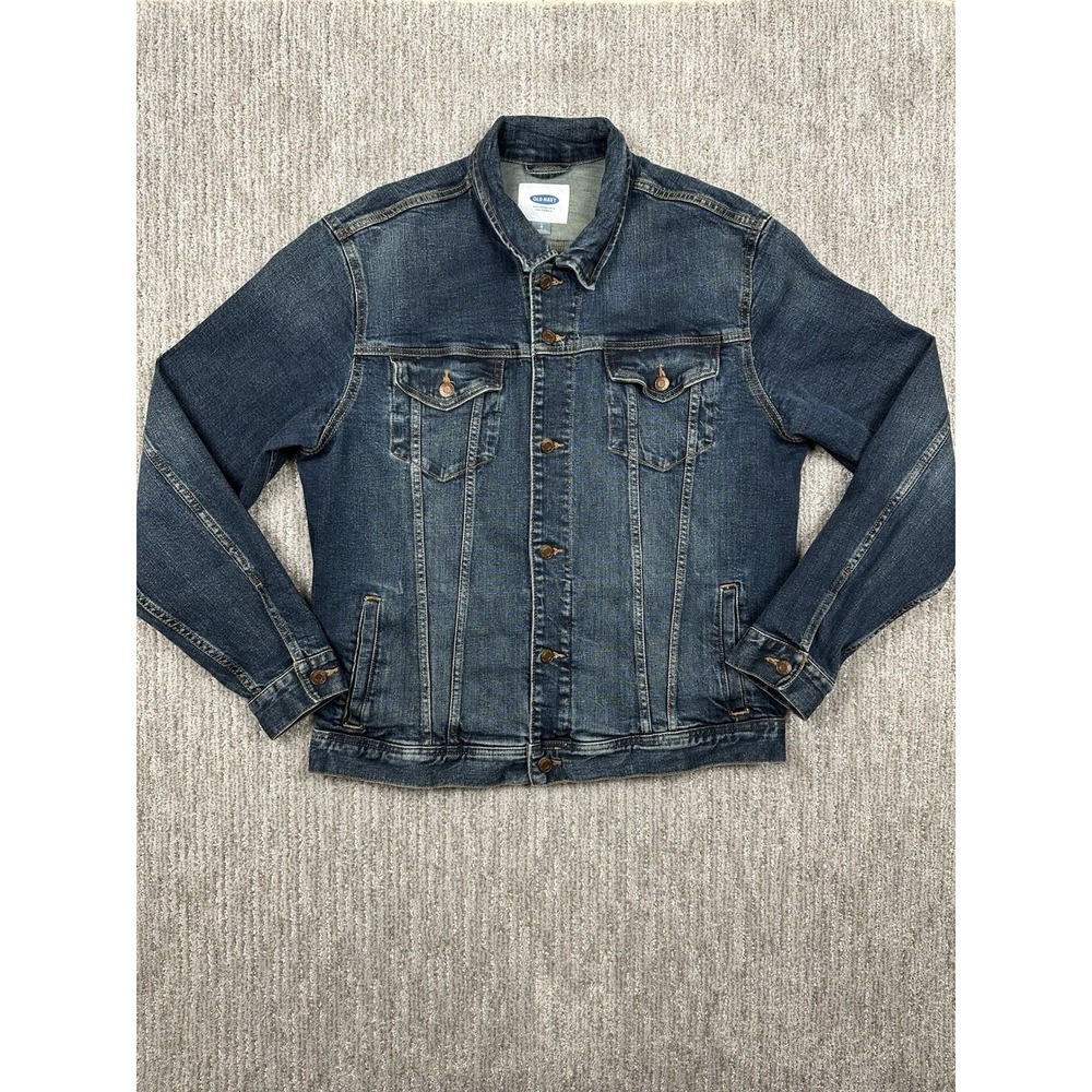 Old Navy Mens Denim Trucker Jacket Dark Wash Blue Cotton Size L